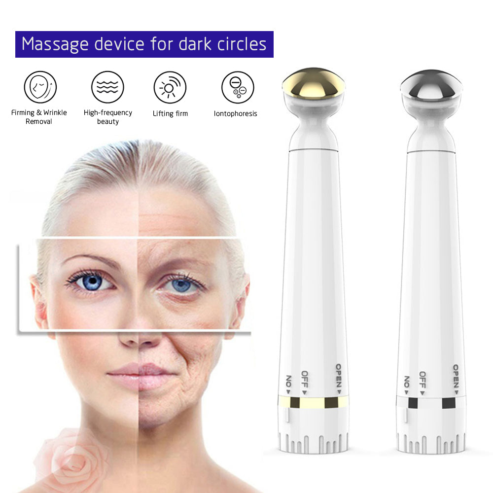 Mini Portable Electric Eye Massage Pen Device Dark Circle Facials Vibration Thin Face Magic Stick anti Bag Pouch & Wrinkle - White
