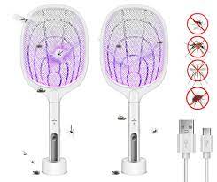 Mosquito Racket Rechargeable Handheld Electric Fly Swatter Mosquito Killer Racket Bat with UV Light Lamp Racket USB Charging Base, Electric- Insect Killer Bat
