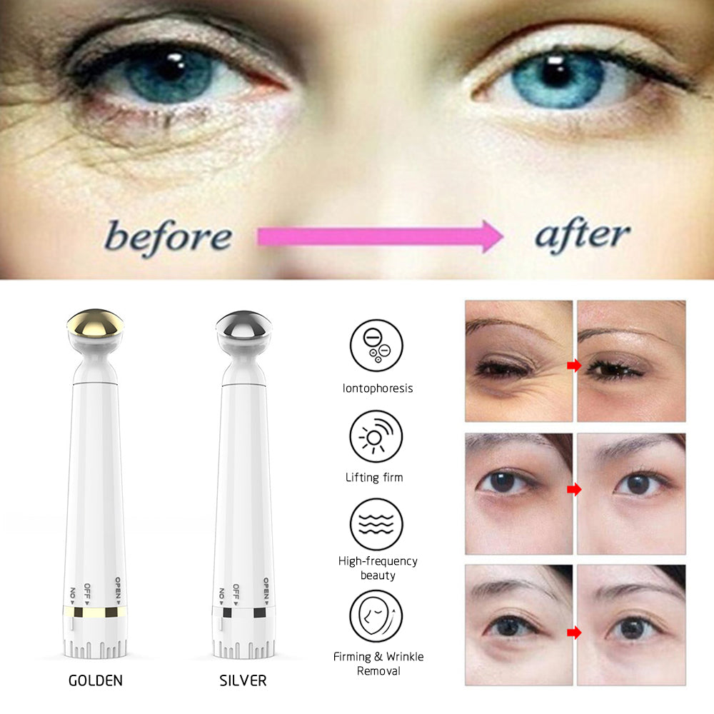 Mini Portable Electric Eye Massage Pen Device Dark Circle Facials Vibration Thin Face Magic Stick anti Bag Pouch & Wrinkle - White